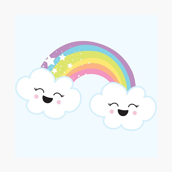 Lámina fotográfica «Lindo Arco Iris Feliz Sonriendo Nube Estrellas Pastel»  de SimplyyUnique | Redbubble