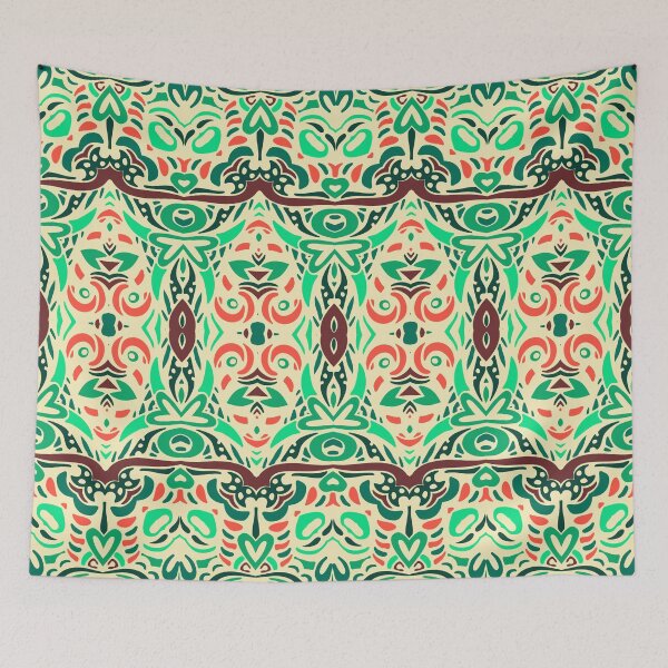 Item preview, Modern Boho Tribal in Green, Tan and Coral designed and sold by AlteredAtelier.