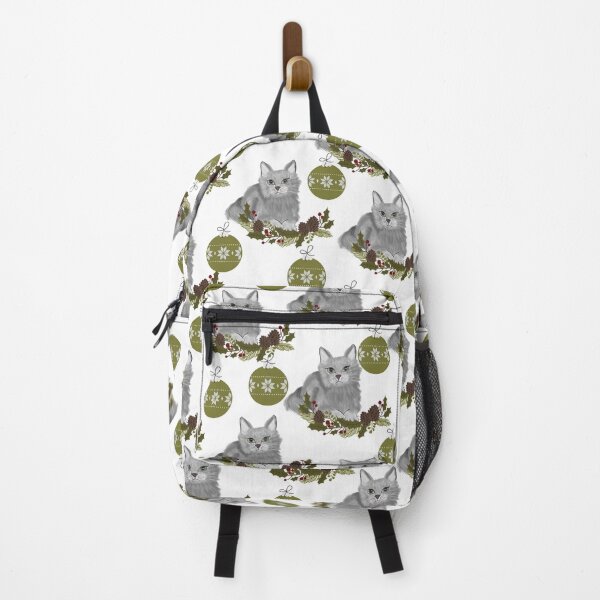 Item preview, Grey Cat Pattern with Green Ornaments in White Background designed and sold by SMillustrations.