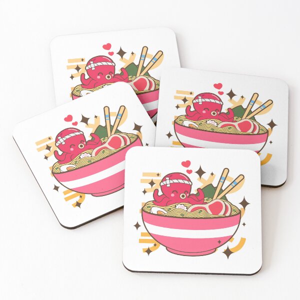 Item preview, Kawaii Japanese cartoon octopus eating ramen bowl. Cute Octopus Ramen Bowl designed and sold by PrintNJoy.