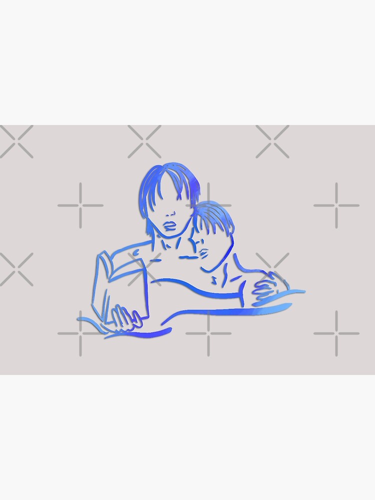 Tarjetas de felicitación «Pareja gay abrazo leyendo en cama arte lineal  (Tono azul)» de douxrien | Redbubble