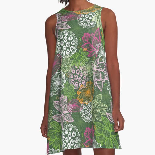 Item preview, Vector green overlapping lotus tropical flowers outlines illustration designed and sold by jamiesoondesign.
