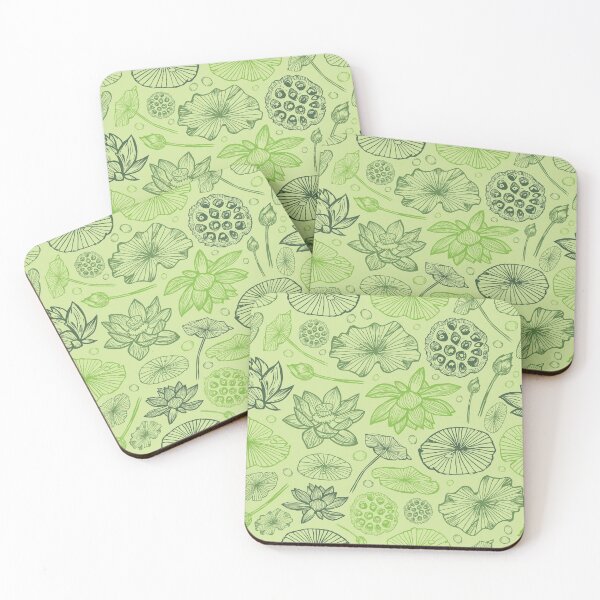 Item preview, Vector green monochrome lotus tropical flowers illustration designed and sold by jamiesoondesign.