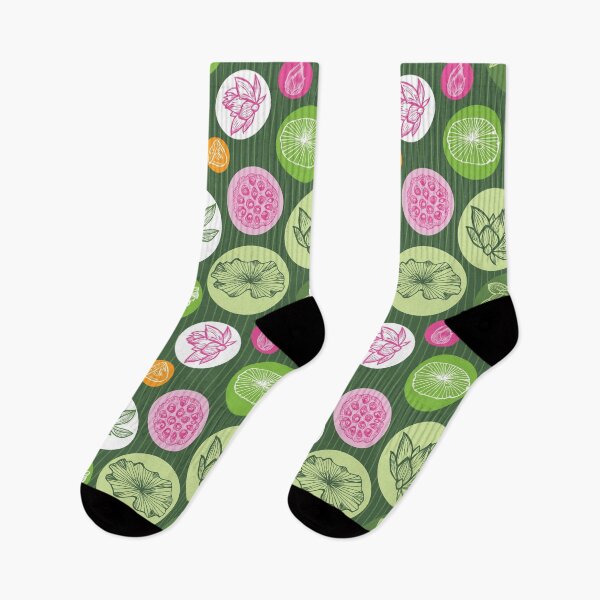 Item preview, Vector colourful lotus tropical flowers, green water lily leaves in round circles illustration designed and sold by jamiesoondesign.