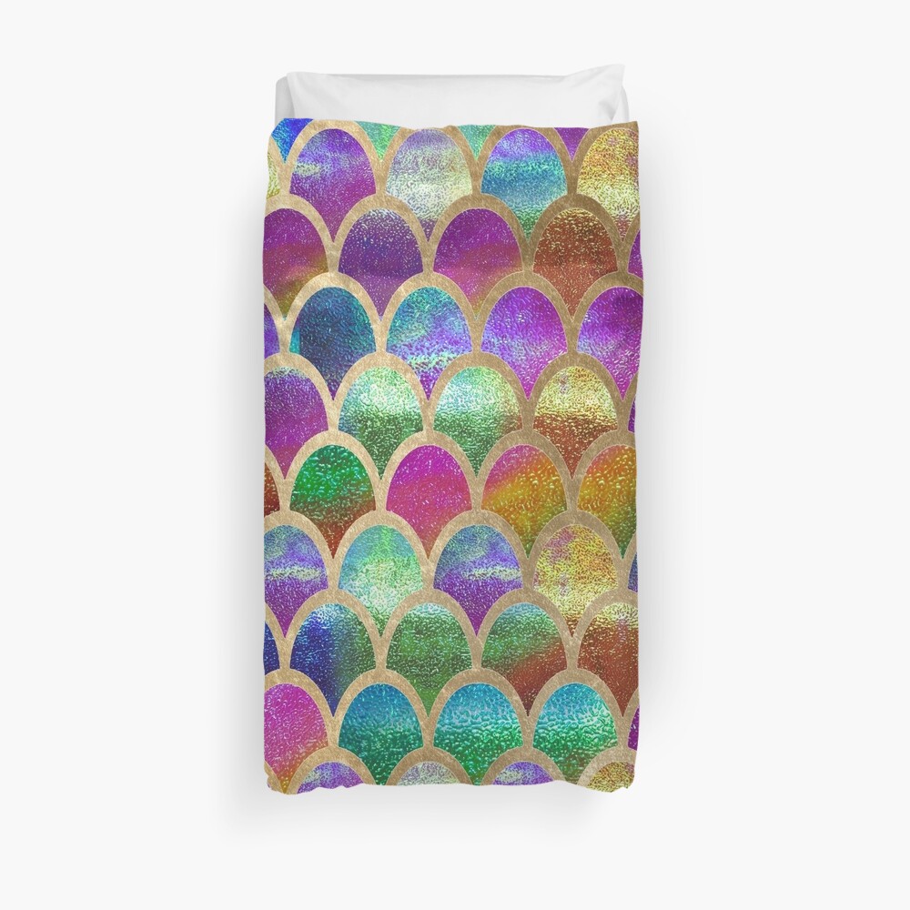 Rainbow mermaid scales Duvet Cover