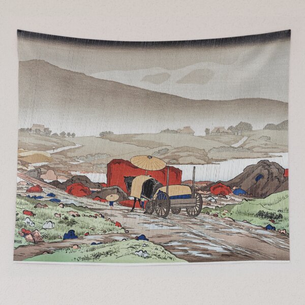 Item preview, Traditional Japanese landscape in the countryside, old car with animals and village designed and sold by FrostMintStudio.