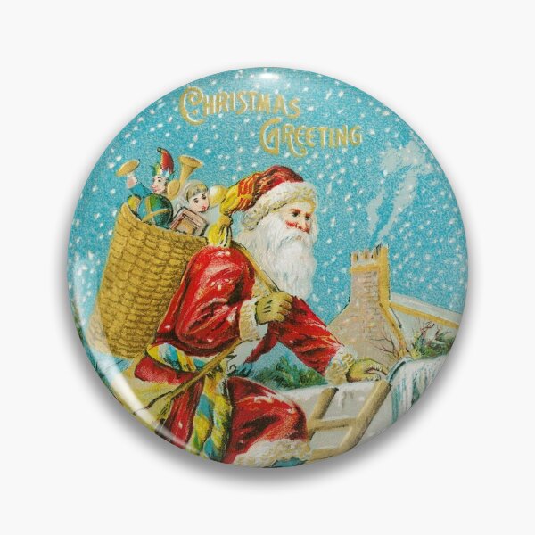 Item preview, Christmas greeting (ca.1900s) Vintage Retro Santa climbing a ladder to the chimney designed and sold by IMPHives.