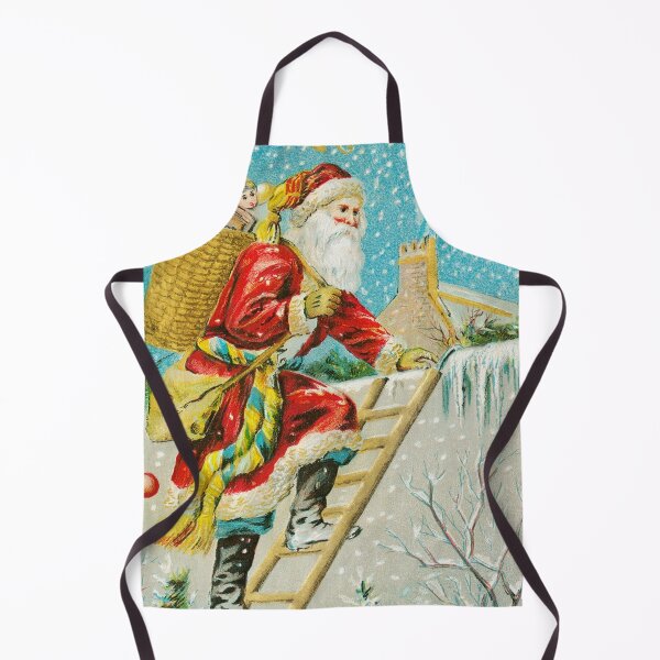 Item preview, Christmas greeting (ca.1900s) Vintage Retro Santa climbing a ladder to the chimney designed and sold by IMPHives.