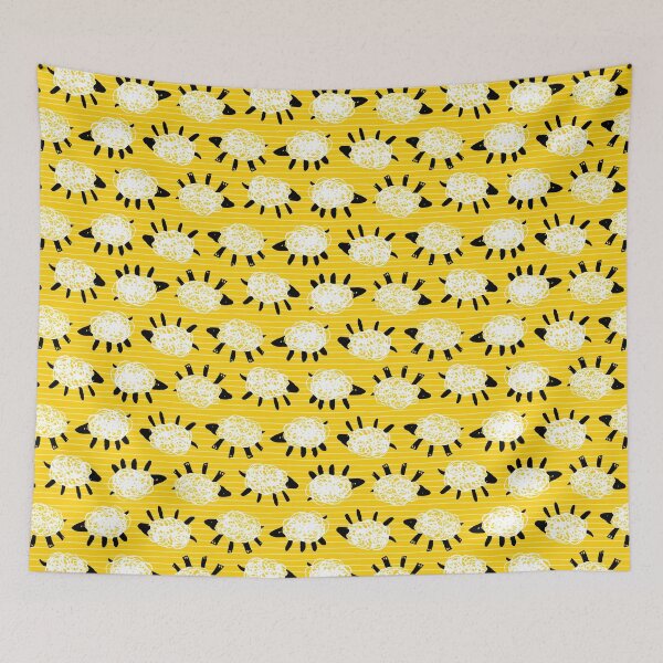 Item preview, Vector yellow cottonball sheep doodle cute illustration with stripes designed and sold by jamiesoondesign.