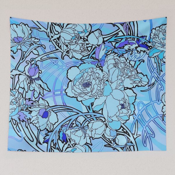 Item preview, alphonse mucha - flowers  textile,blue  designed and sold by kinsley45.