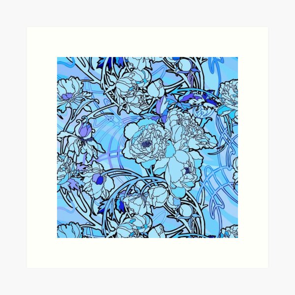 Aperçu de l'œuvre alphonse mucha - textile fleurs,bleu créée et vendue par kinsley45.