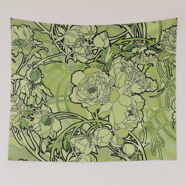 Item preview, alphonse mucha - flowers  textile,green  designed and sold by kinsley45.