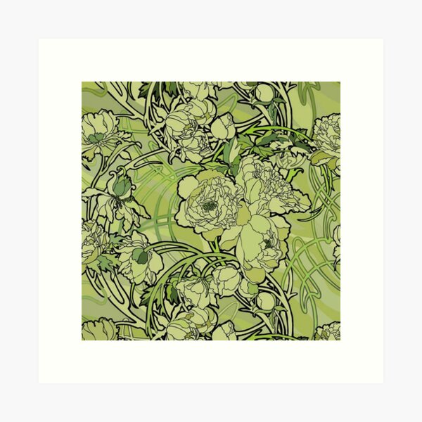 Aperçu de l'œuvre alphonse mucha - fleurs textile,vert créée et vendue par kinsley45.