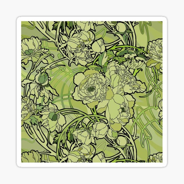Aperçu de l'œuvre alphonse mucha - fleurs textile,vert créée et vendue par kinsley45.
