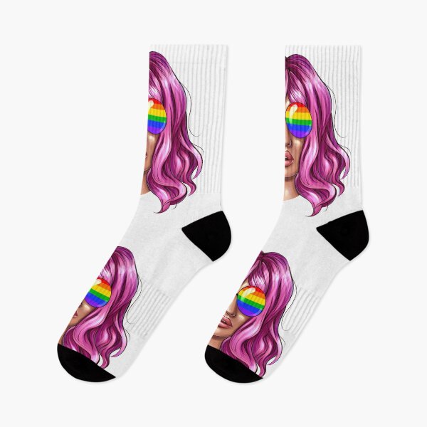 Item preview, woman with pink hair and rainbow glasses designed and sold by alexvioletart.