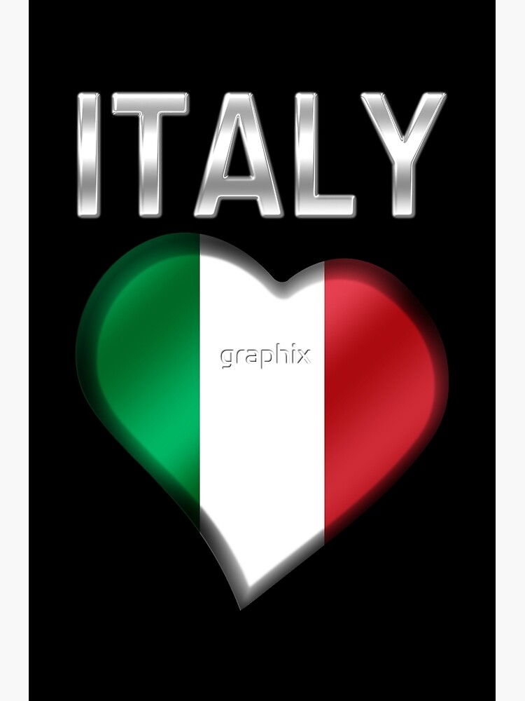 Italien - Italienische Flagge Herz & Text - Metallic | Kunstdruck