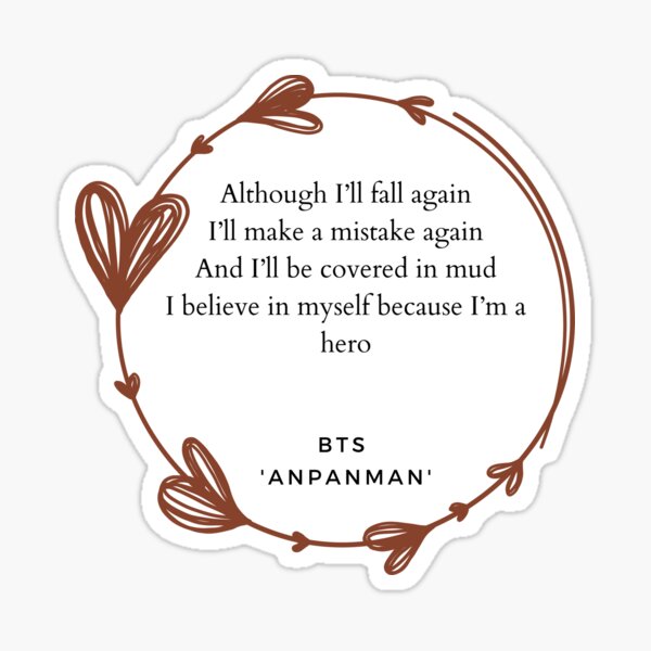 Bts Anpanman Inspiring Lyrics Sticker For Sale By Blumun Redbubble