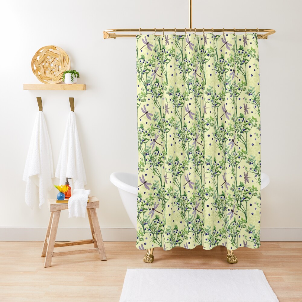 blueberry pattern with dragonflies Shower Curtain