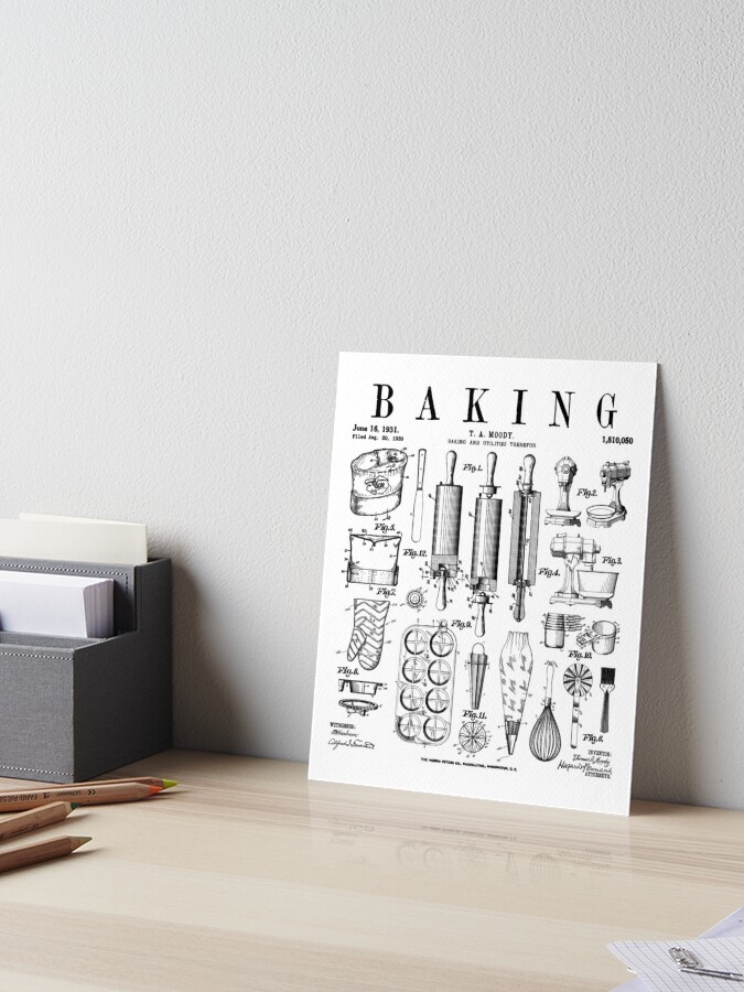 Baking Cooking Baker Pastry Chef Kitchen Vintage Patent | Art Board Print