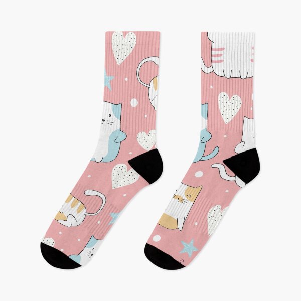 Item preview, Cute Colorful Kawaii Cats Funny With Pink Background Socks Gift Idea designed and sold by NOorYES.
