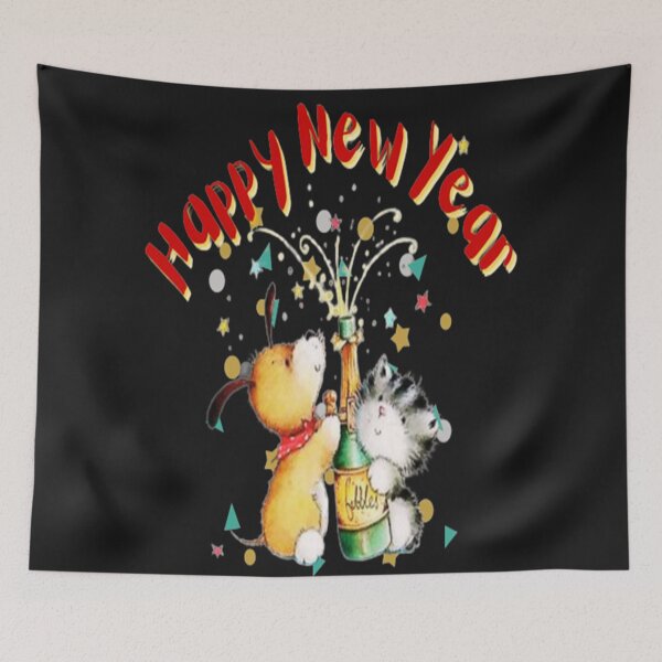 Item preview, Happy New Year Cute Kitten and Puppy, Howdy New Year,New Years Celebration, New Years Eve Countdown designed and sold by Adri Barnard.