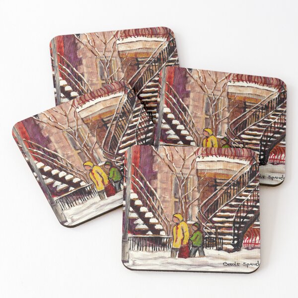 Item preview, MONTREAL WINTER STREET SCENES WALKING IN THE SNOW NEAR THE STAIRCASES designed and sold by Carole  Spandau.