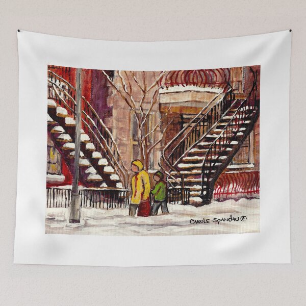 Item preview, MONTREAL WINTER STREET SCENES WALKING IN THE SNOW NEAR THE STAIRCASES designed and sold by Carole  Spandau.