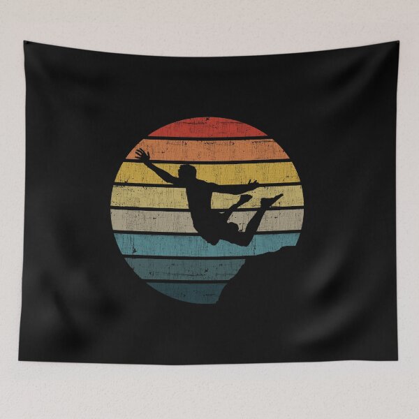 Item preview, Cliff Diving Silhouette On A Distressed Retro Sunset print designed and sold by theodoros20.
