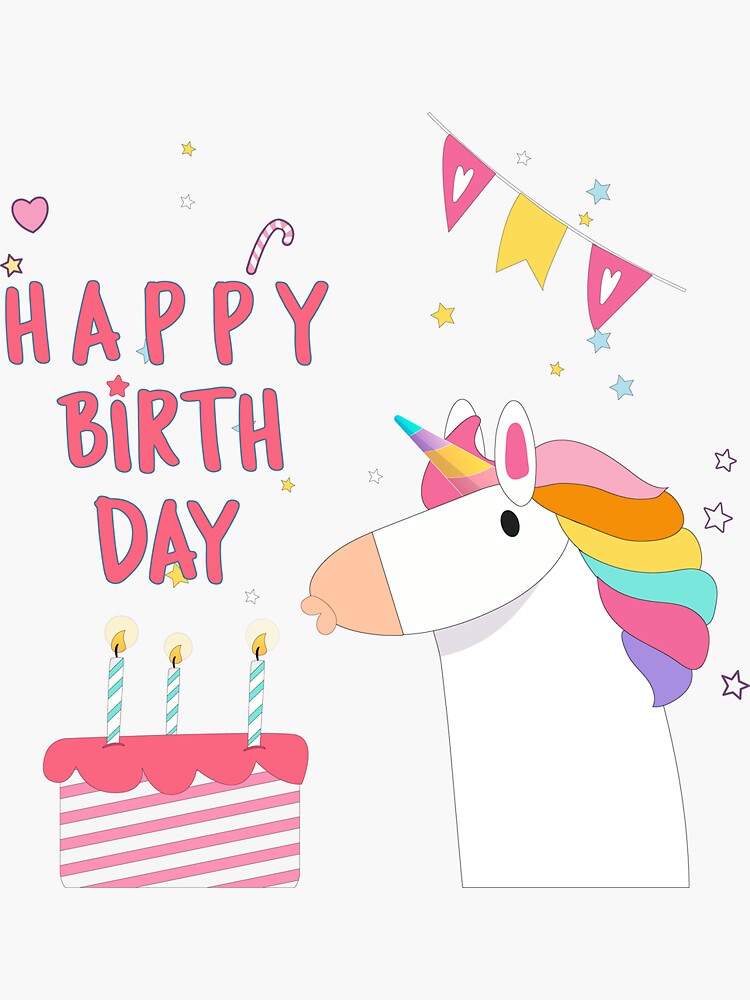 "happy birthday unicorn" Sticker for Sale by VOMOMARTS Redbubble