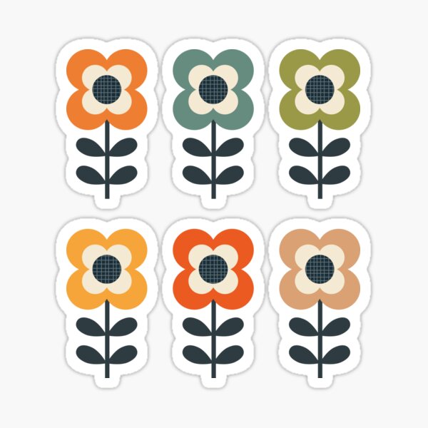 Mod Flowers in Retro Colors on Charcoal Sticker
