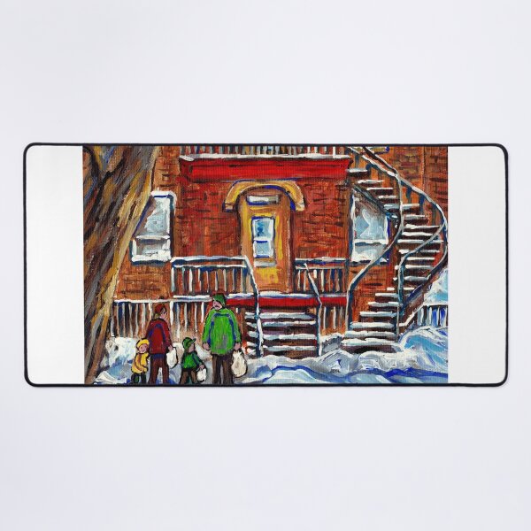 Aperçu de l'œuvre ESCALIER DE MONTREAL EN SCENE D'HIVER EN FAMILLE créée et vendue par Carole  Spandau.