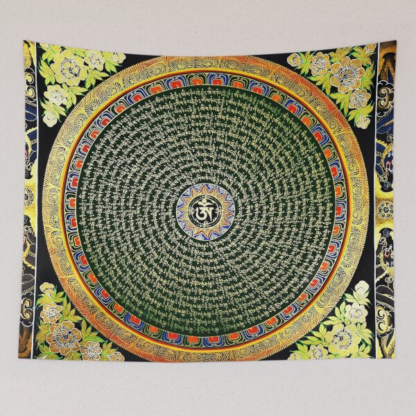 Item preview, Om Mantra Mandala Green Thangka designed and sold by GuyBlank.
