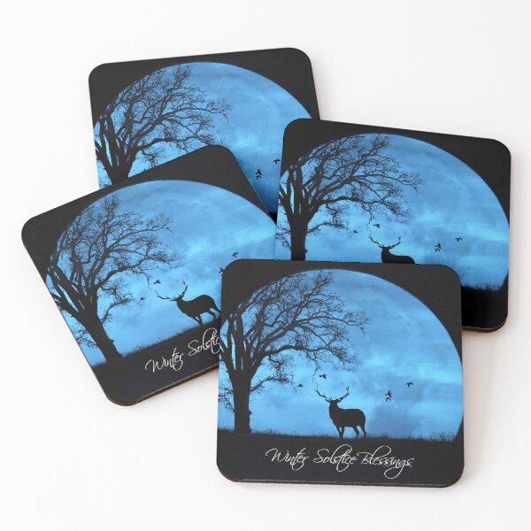 Item preview, Winter Solstice Blessings With Elk Oak Tree and Big Full Moon designed and sold by Stephanie Laird.