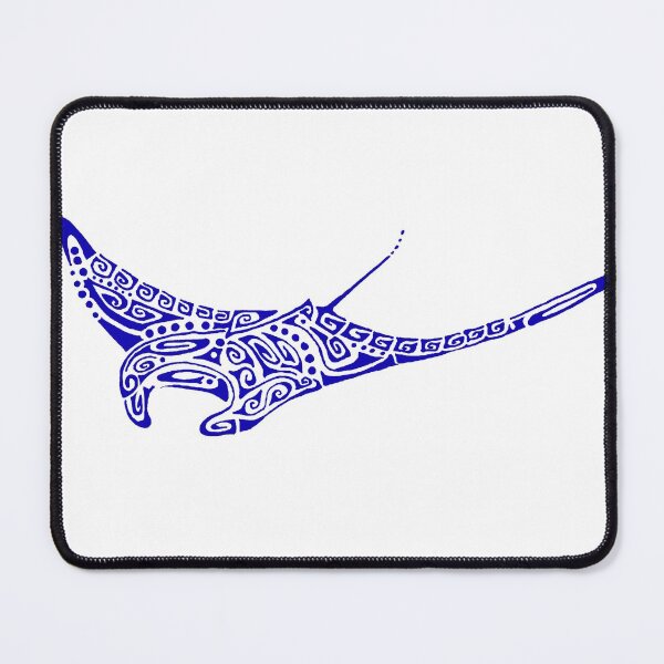 Item preview, Manta ray ultramarine blue tattoo pale gray background designed and sold by Zamen.
