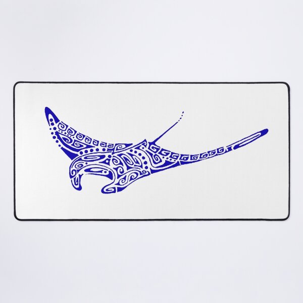 Item preview, Manta ray ultramarine blue tattoo pale gray background designed and sold by Zamen.