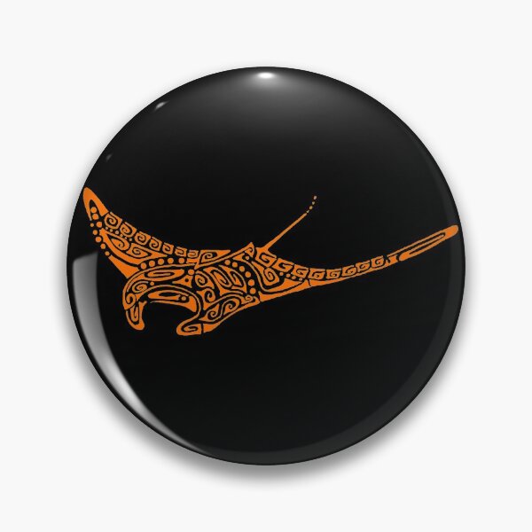 Item preview, Orange manta ray tattoo style black background designed and sold by Zamen.