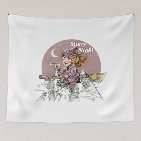 Item preview, A pretty witch is flying in the starry night sky. designed and sold by artredstar.