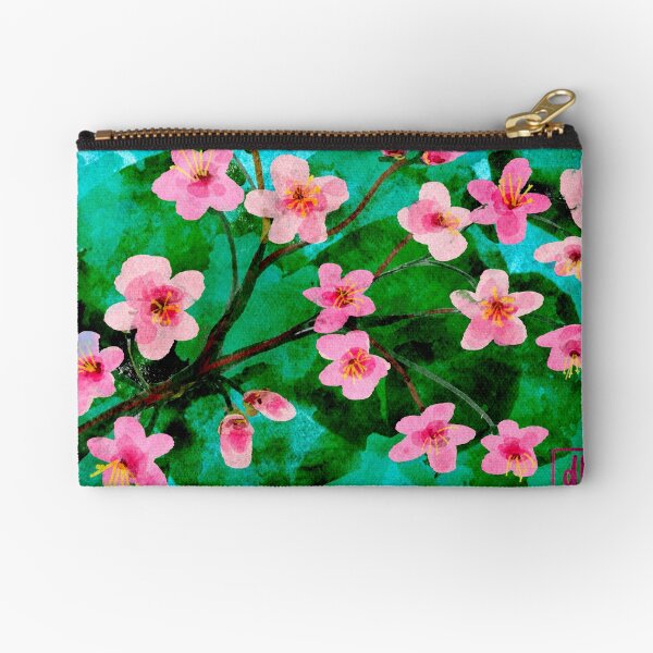 Pink dogwood flowers on branch Zipper Pouch