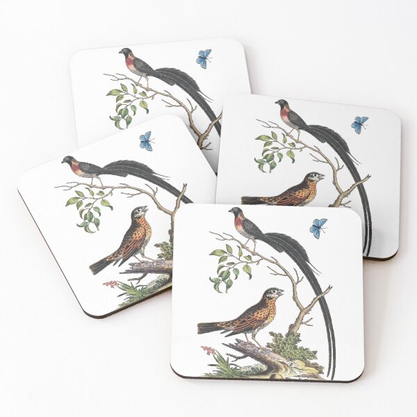 Item preview, Two Birds, One with Very Long Tailfeathers, and Blue Butterfly designed and sold by mycloudzdesign.