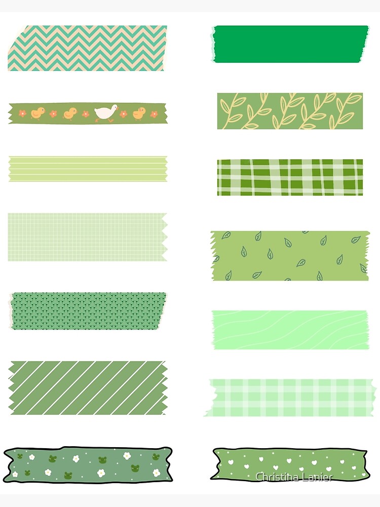 Cute Washi Tape Vector PNG Images, Printable Set Of Green Washi