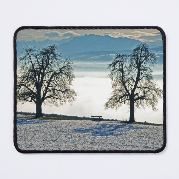 Item preview, Cozy bench overlooking the Swiss Alps in winter designed and sold by Michael Brewer.