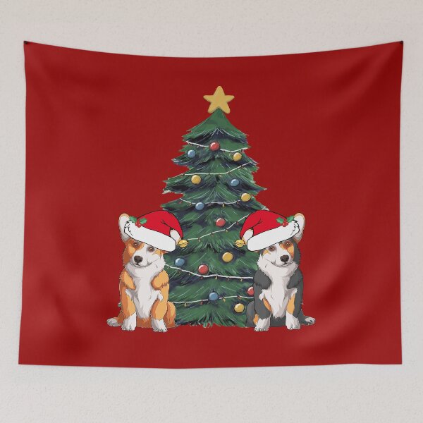 Item preview, Cute Corgi Christmas Tree | Two Dogs in Santa Hats designed and sold by Epic Love Designs.