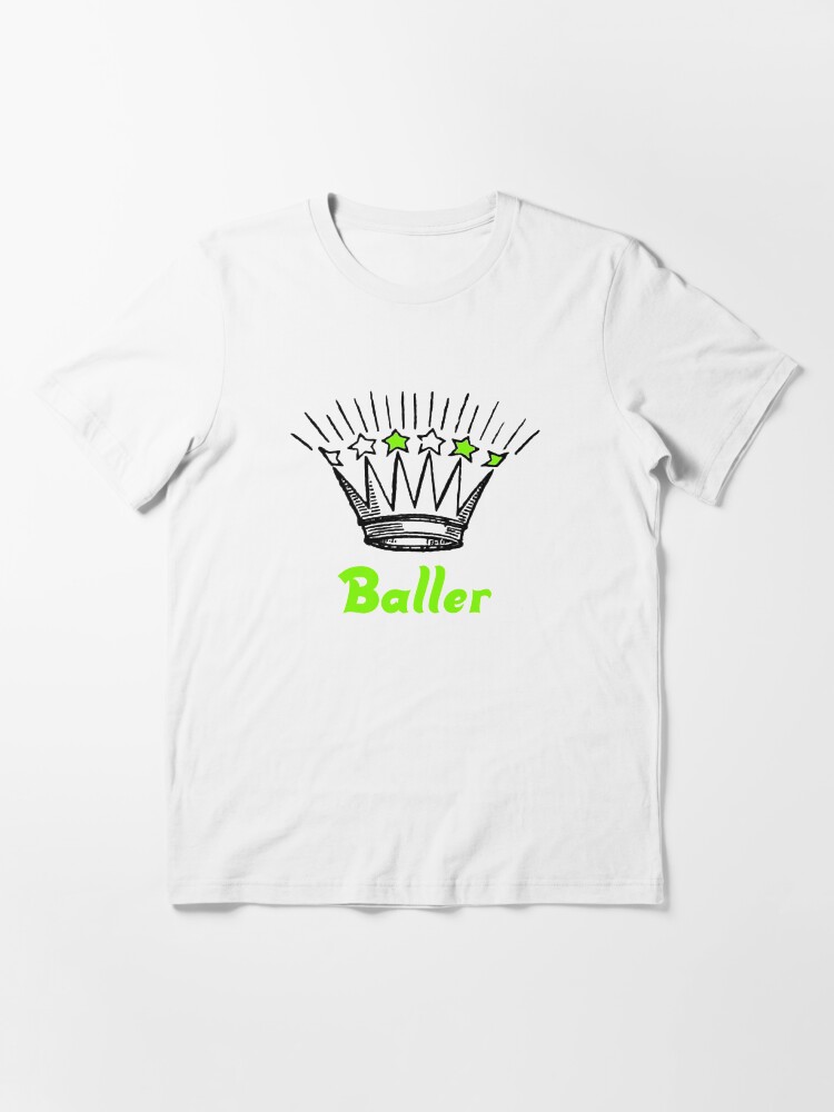 Alternate view of Vintage Black and White Crown with Neon Green Baller Essential T-Shirt