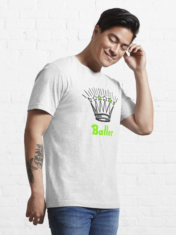Alternate view of Vintage Black and White Crown with Neon Green Baller Essential T-Shirt