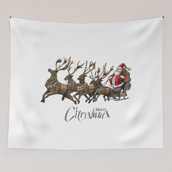 Item preview, santa claus rides reindeer sleigh flying vector design designed and sold by Haxino.