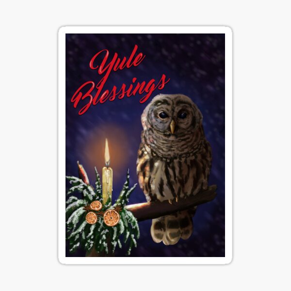 Yule Blessings Owl Card Sticker