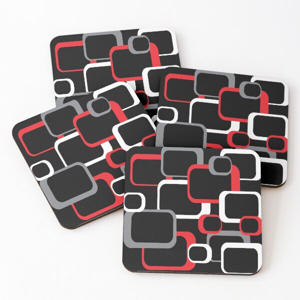 Item preview, Red Gray White Retro Squares Pattern Black Background designed and sold by ValeriesGallery.