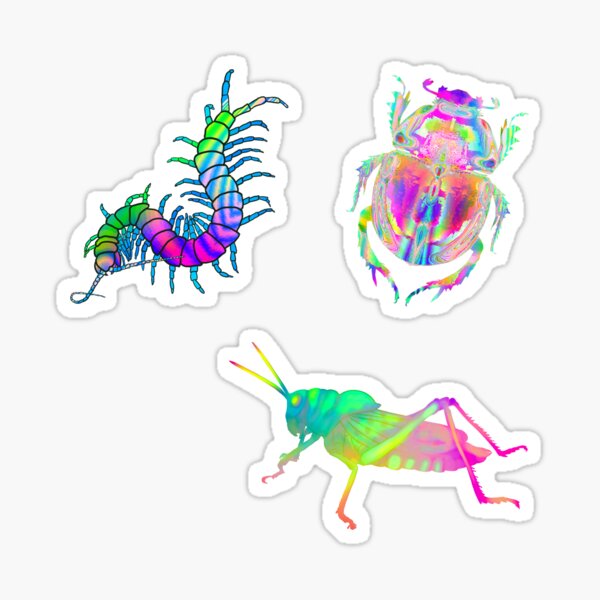 Colorful Bugs Pack | Holographic Scarab, Grasshopper, Centipede Glossy Sticker