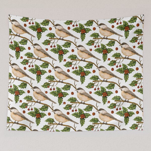 Aperçu de l'œuvre Jolis Oiseaux Design de Noël, Houx et Baies Rouges créée et vendue par Jaydee001.