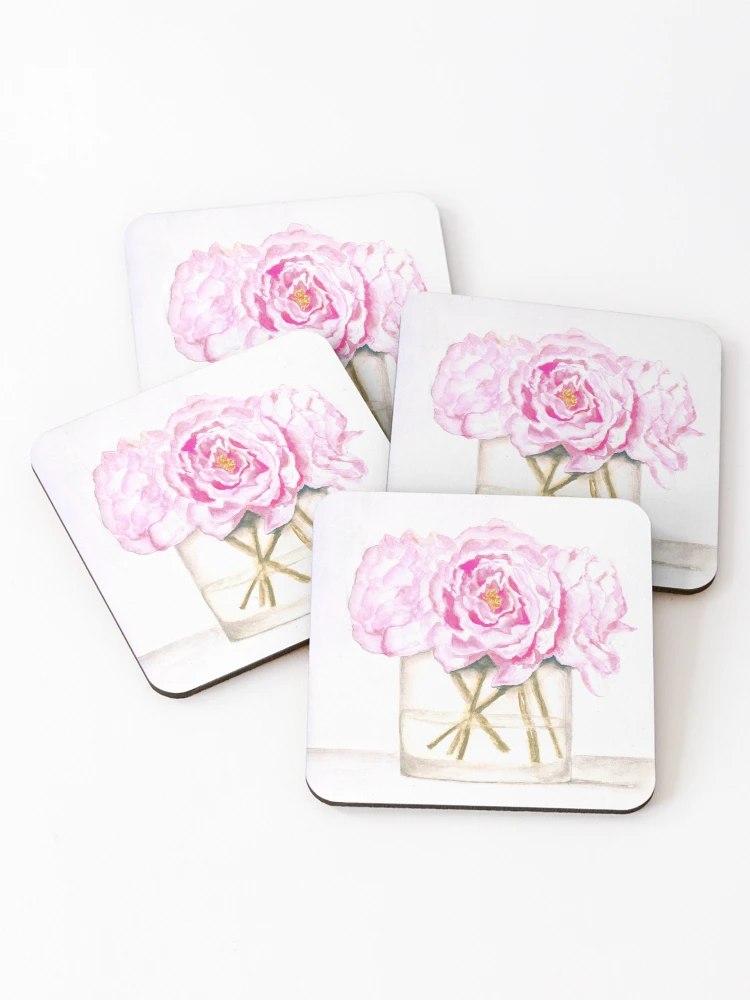 Thumbnail 1 of 5, Coasters (Set of 4), Pink Roses in Water designed and sold by Shelly Moore.